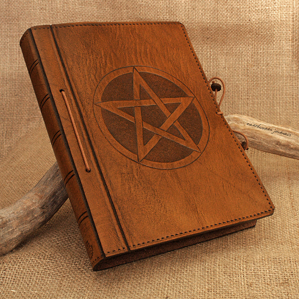 A5 brown leather journal - book of shadows - pentagram - pentacle 2 - earthworks journals - A5C020