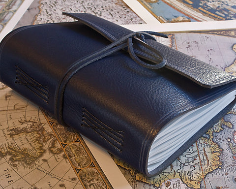 A5 rugged blue leather journal - wraparound - earthworks journals - A5W010
