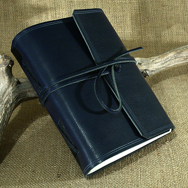 A5 rugged blue leather journal - wraparound 2 - earthworks journals - A5W010