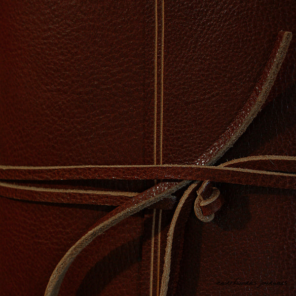 A6 rugged chestnut brown leather journal - wraparound detail - earthworks journals - A6W007