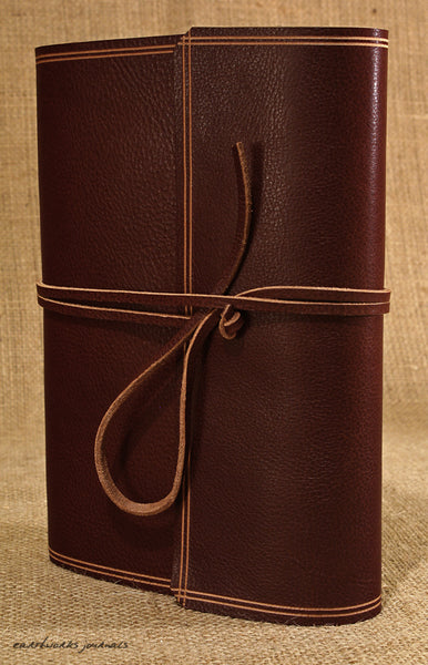 A5 rugged chestnut brown leather journal - wraparound 4 - earthworks journals - A5W007