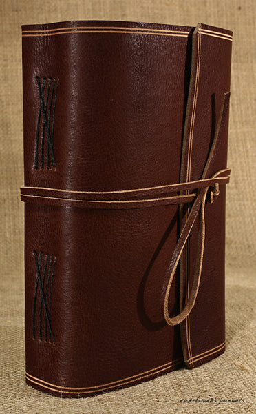 A5 rugged chestnut brown leather journal - wraparound 3 - earthworks journals - A5W007