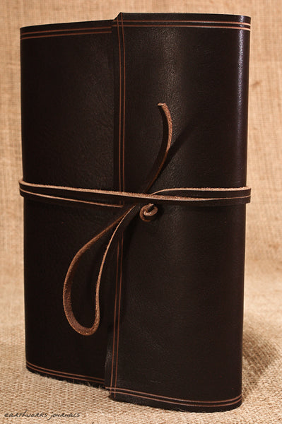 A5 rugged dark brown leather journal - wraparound 3 - earthworks journals - A5W001