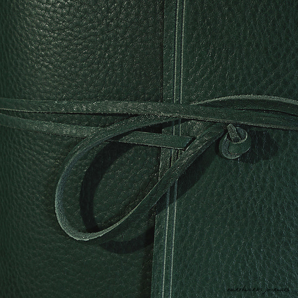 A6 rugged green leather journal - wraparound detail - earthworks journals - A6W005
