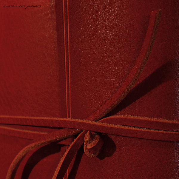 A6 rugged red leather journal - wraparound detail - earthworks journals - A6W009