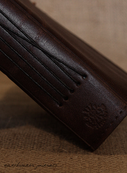 A5 dark brown leather journal - plain classic spine - earthworks journals