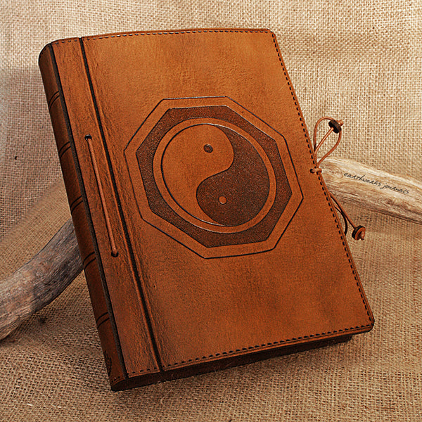 A5 brown leather journal - yin yang - tai chi - earthworks journals - A5C003