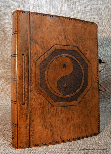 A5 brown leather journal - yin yang - tai chi 2 - earthworks journals - A5C003