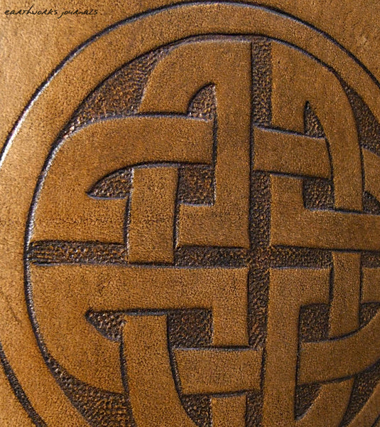 A6 brown leather journal - celtic circle knot detail - earthworks journals - A6C011