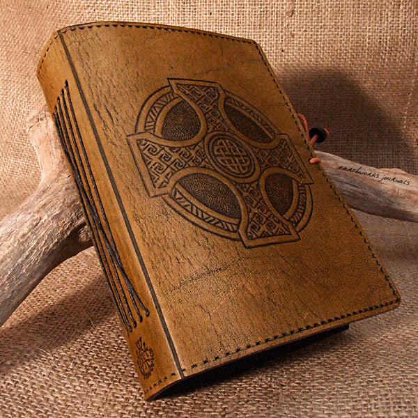 A6 brown leather journal - celtic cross 2 - earthworks journals - A6C012