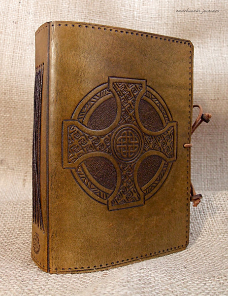 A6 brown leather journal - celtic cross 3 - earthworks journals - A6C012