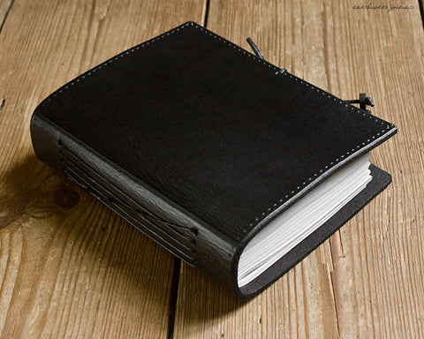 A6 black leather journal - plain classic - earthworks journals A6PC002