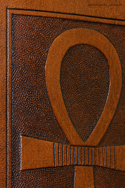 A6 brown leather journal - egyptian ankh detail - earthworks journals - A6C001
