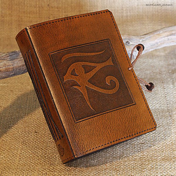 A6 brown leather journal - egyptian eye of horus 2 - earthworks journals - A6C003