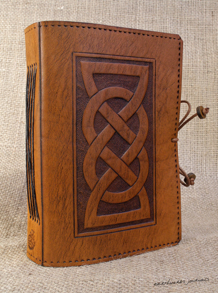 A6 brown leather journal - celtic friendship lovers knot 3 - earthworks journals - A6C013