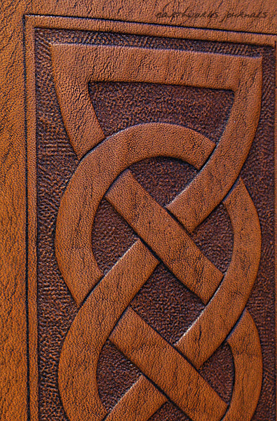 A6 brown leather journal - celtic friendship lovers knot detail - earthworks journals - A6C013