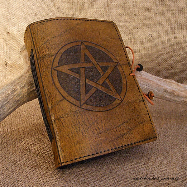 A6 brown leather journal - pentagram 2 - earthworks journals - A6C010