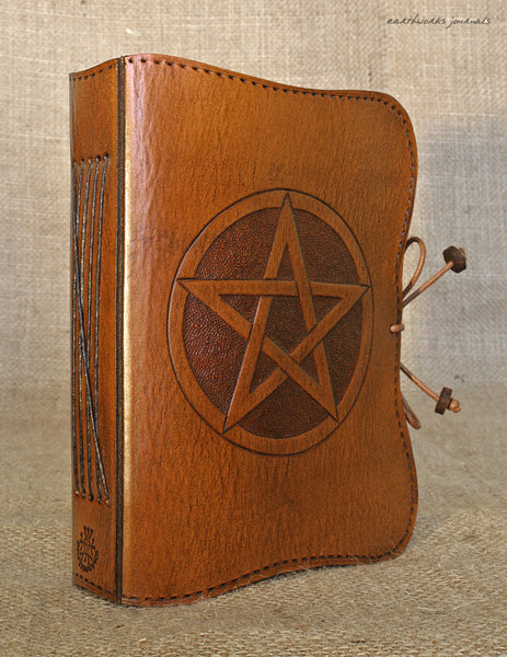 A6 brown leather journal - pentagram - pentacle- book of shadows 2 - earthworks journals - A6C014