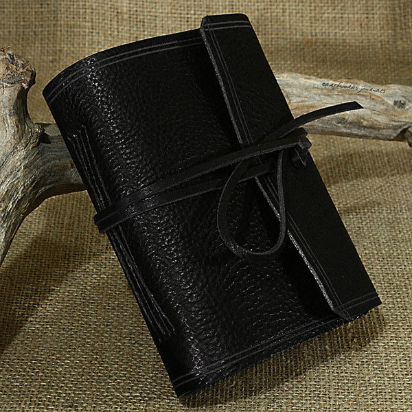 A6 rugged black leather journal - wraparound - earthworks journals - A6W008