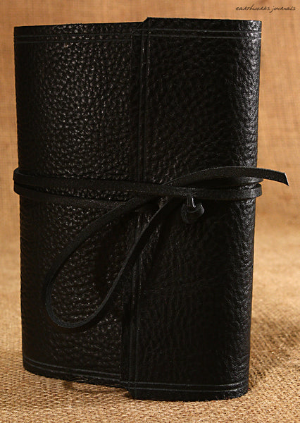 A6 rugged black leather journal - wraparound 3 - earthworks journals - A6W008