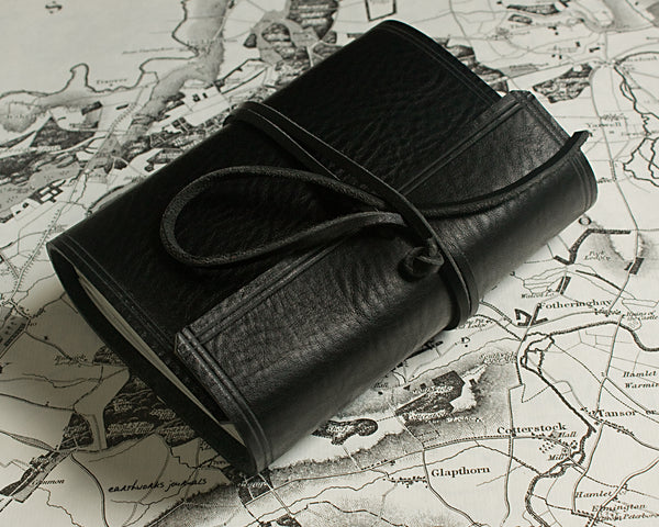A6 rugged black leather journal 5 - wraparound - earthworks journals - A6W008