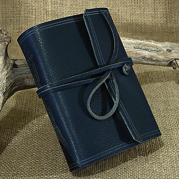 A6 rugged blue leather journal - wraparound 2 - earthworks journals - A6W010