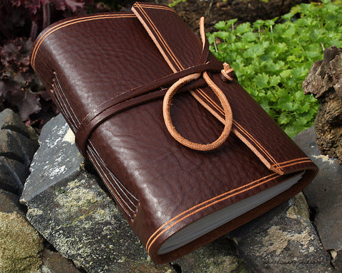 A6 rugged chestnut brown leather journal - wraparound - earthworks journals - A6W007