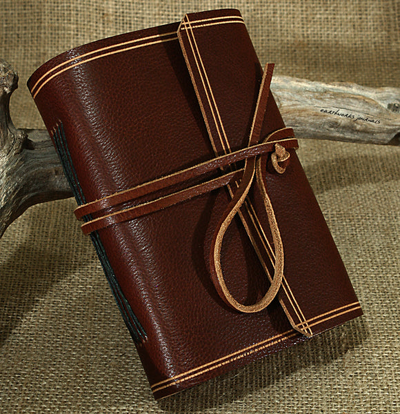 A6 rugged chestnut brown leather journal - wraparound 2 - earthworks journals - A6W007