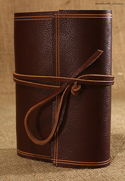 A6 rugged chestnut brown leather journal - wraparound 4 - earthworks journals - A6W007