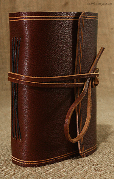 A6 rugged chestnut brown leather journal - wraparound 3 - earthworks journals - A6W007