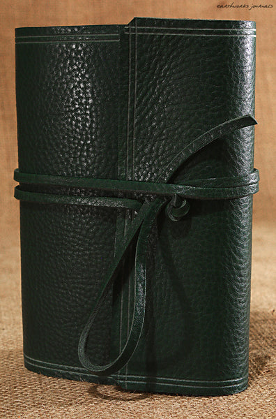 A6 rugged green leather journal - wraparound 3 - earthworks journals - A6W005