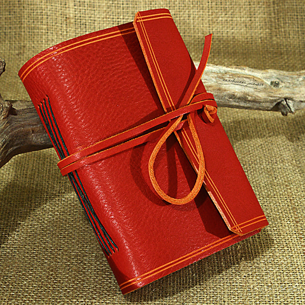 A6 rugged red leather journal - wraparound 3 - earthworks journals - A6W009
