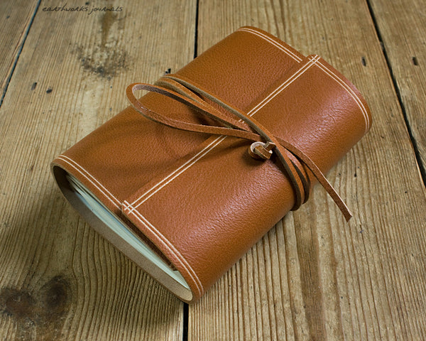 A6 rugged saddle tan leather journal 2 - wraparound - earthworks journals - A6W011