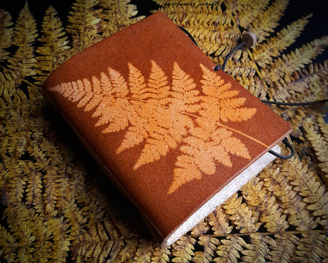 Ready To Ship - A7 Pocket Size Fern Leaf Leather Journal in Autumn Brown - Hand Bound