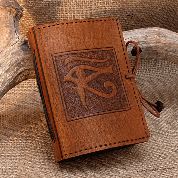 A7 brown leather journal - egyptian eye of horus design 2 - earthworks journals - A7C002