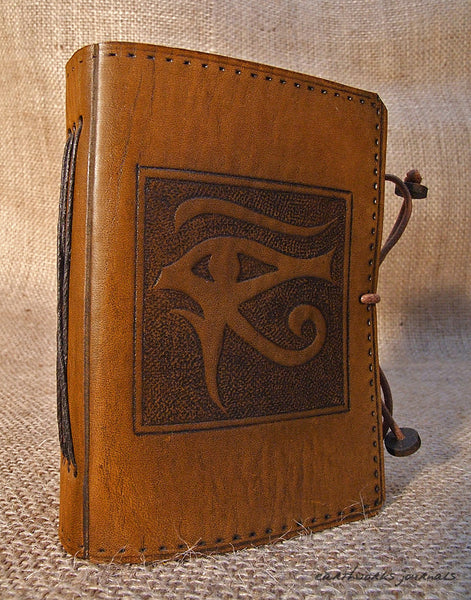 A7 brown leather journal - egyptian eye of horus design 3 - earthworks journals - A7C002