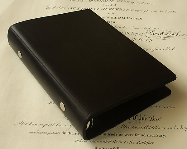 personal size black leather 6 ring binder - organiser - planner - plain classic - earthworks journals PSB001