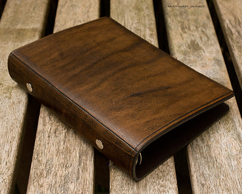 personal size dark brown leather 6 ring binder - organiser - planner - plain classic - earthworks journals PSB003