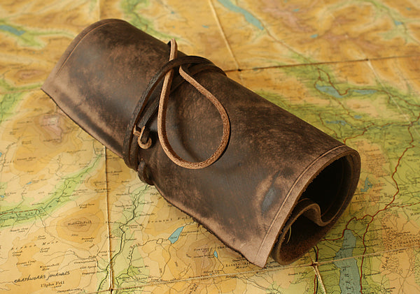 personal size distressed dark brown leather organiser - wraparound 5 - earthworks journals - PSWB001