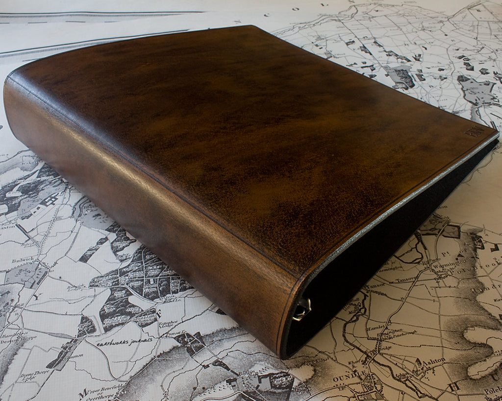 US letter size dark brown leather 3 ring binder 8.5 x 11 - plain classic - earthworks journals LSB001