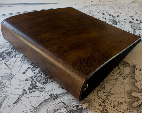 US letter size dark brown leather 3 ring binder 8.5 x 11 - plain classic - earthworks journals LSB001