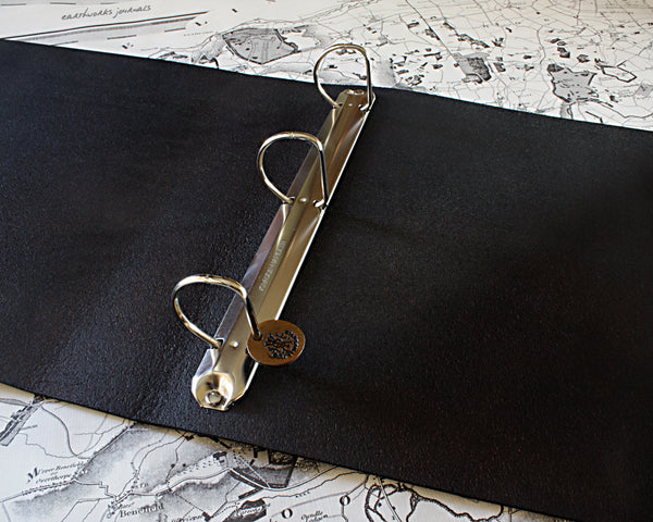 US letter size dark brown leather 3 ring binder 8.5 x 11 - plain classic open 1 - earthworks journals LSB001