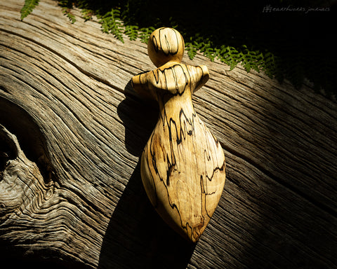 Hand Carved Wooden Goddess Poppet in Spalted Beech - Heath and Hearth - Earthworks Journals HHWG002