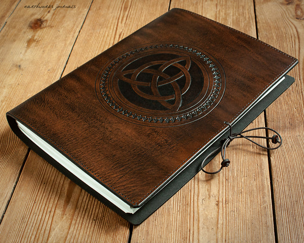 a4 dark brown celtic triquetra leather journal 2 - earthworks journals - A4C018