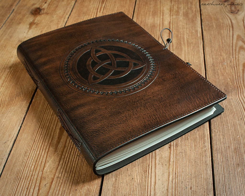 a4 dark brown celtic triquetra leather journal 1 - earthworks journals - A4C018