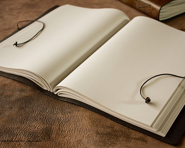 a4 leather journal open - earthworks journals