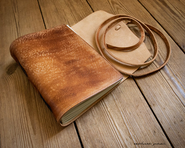 A5 distressed brown leather journal 2 - wraparound - earthworks journals - A5W002