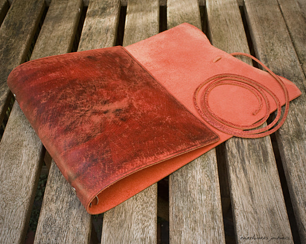 A5 distressed oxblood red leather organiser - wraparound 2 - earthworks journals - A5WB004