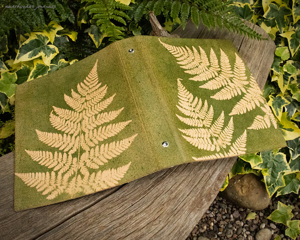 A5 green leather fern leaf 6 ring binder 3 - earthworks journals - A5FC004