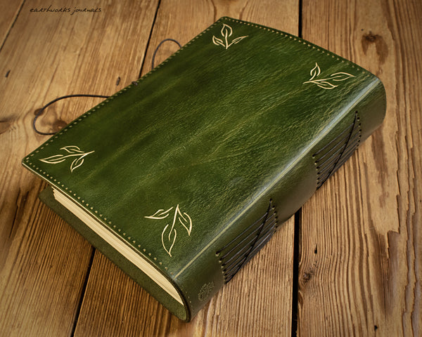 green leather journal with folk pentagram 5 - earthworks journals